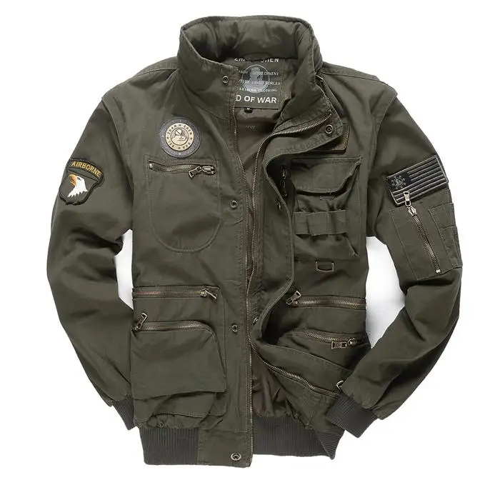 ARMY GREEN Новая военная мужская куртка-пилот 101, повседневная куртка с капюшоном и съемным рукавом, куртка с карманами, пальто M~ 4XL BF657 - Цвет: ARMY GREEN