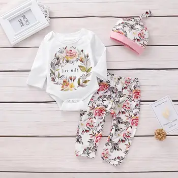 

Fashion 3PCS Newborn Infant Baby Girl Clothes Cotton Romper Shirt Pants Hat Pajamas Outfit Set Classic Clothes S Hot