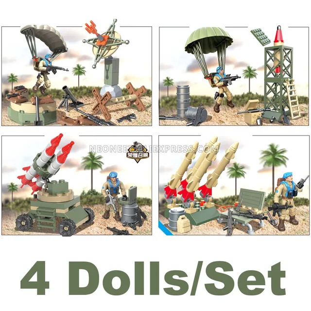 4IN1 For Mega Bloks Construx MiniFigures Call of Duty Military Soldiers City SWAT Police Weapon Motorcycle Building Blocks 6