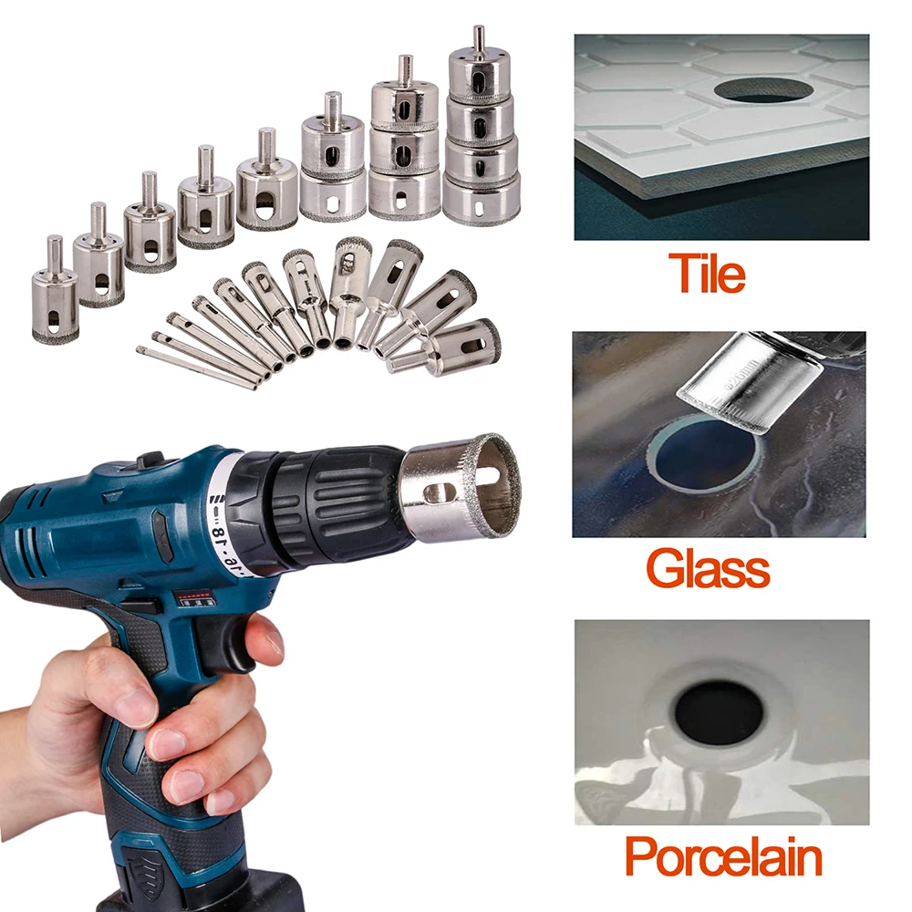 

25pcs/set Diamond Hole Drill Marble Ceramic Hole Saw Drill Bit Concrete Drilling Opener Core Bit Set