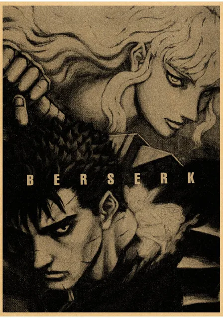 Poster japonês de anime berserk, adesivo de parede de decoração diverso  gatsu, papel kraft, impressão de