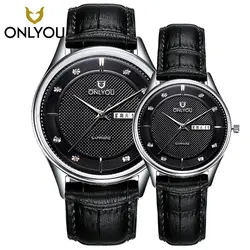 ONLYOU черные мужские наручные часы кожаный ремешок для любителей часов Роскошные брендовые простые Кварцевые часы Женские часы montre 1015