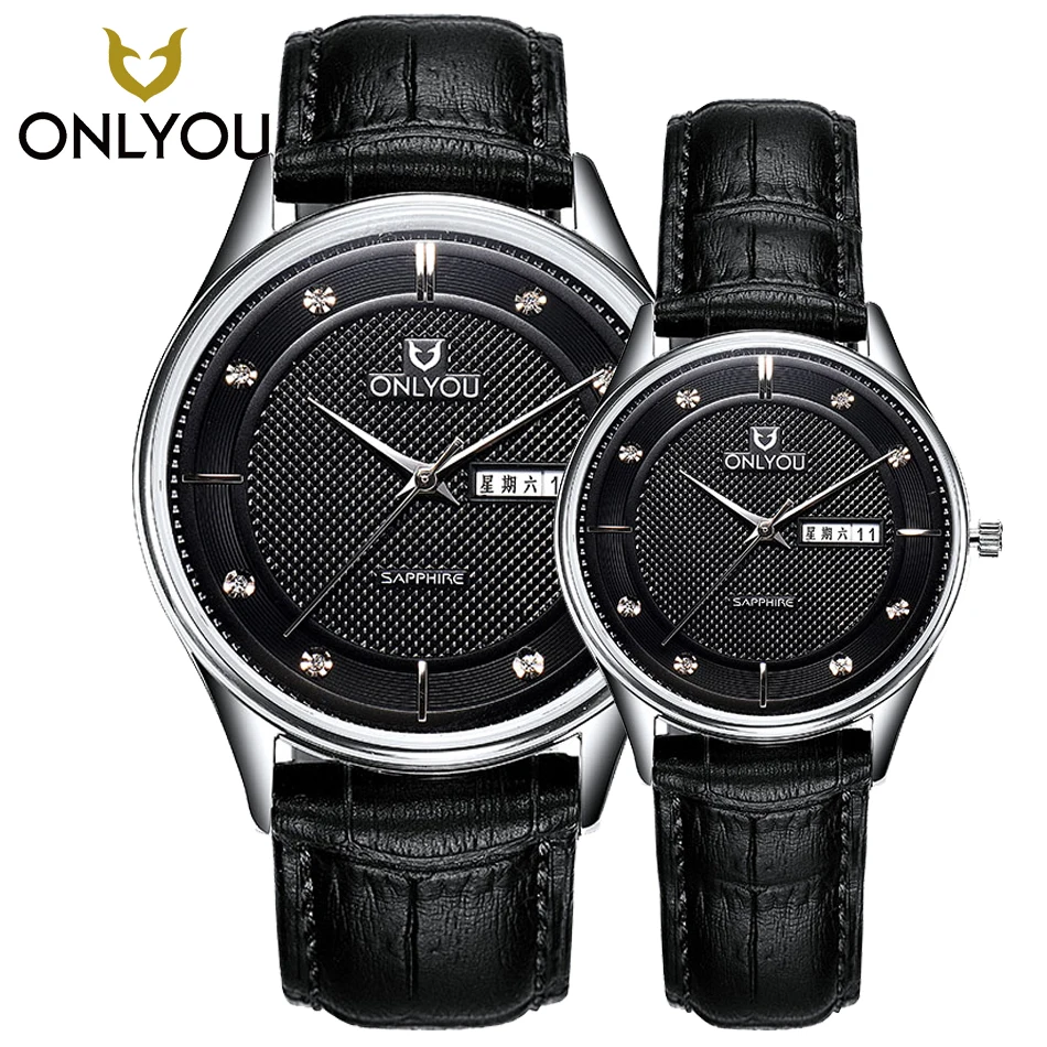 

ONLYOU Black men Wristwatches Leather Watchband Lovers Watch Luxury Brand Simple Quartz Watches Women Clock montre 1015