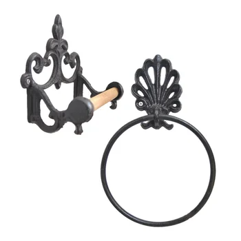 

2 Pcs Retro Towel Hanging Ring Wrought Iron Tissue Rack Towel Holder Round Ring Hanging Rack for Home Bathroom (Black)