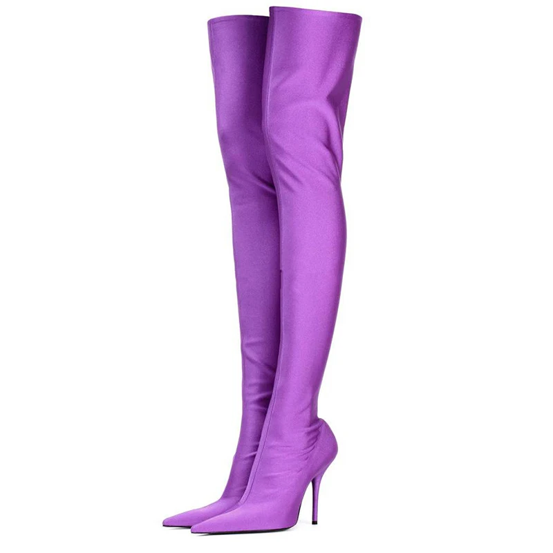 Sexy Pointy Over The Knee Long Boots High Heel Stiletto Solid Elastic Fabric Spring Shoes Runway Party Skinny Long Boots