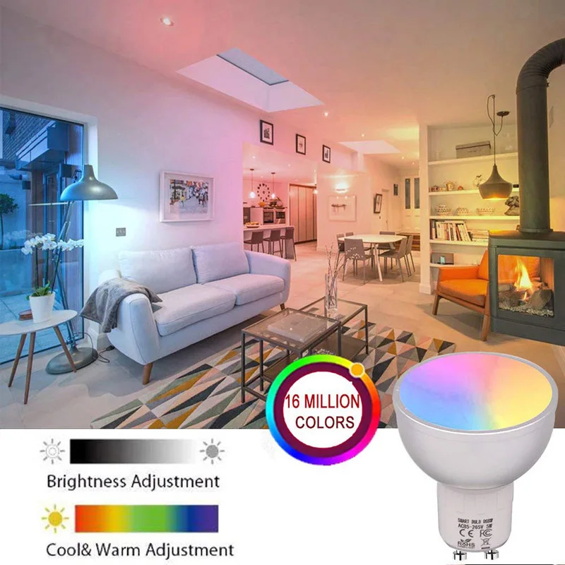 Умная лампа Wi-Fi GU10/5,3 RGBW 5 Вт Led Dimmable Дистанционное управление на смартфон планшет совместим с Alexa Google Home Assistant