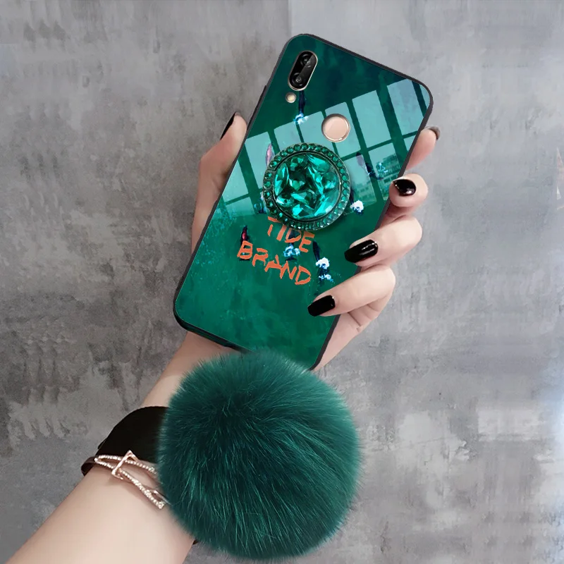 Чехол для huawei P20 P30 Lite Pro mate 20 30 Стразы держатель кристалла настоящий Лисий мех мяч