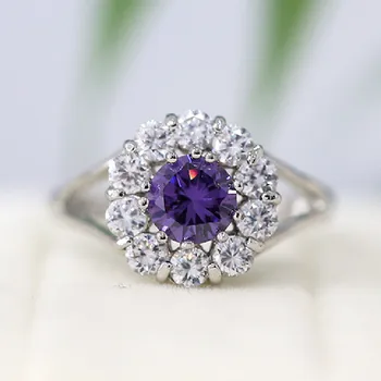 

Amethyst Ring Birthstone Ring 6mm Round Cut Purple CZ Ring 18k White Gold Plated Ring Cooper Ring Anniversary Ring Gift Ring