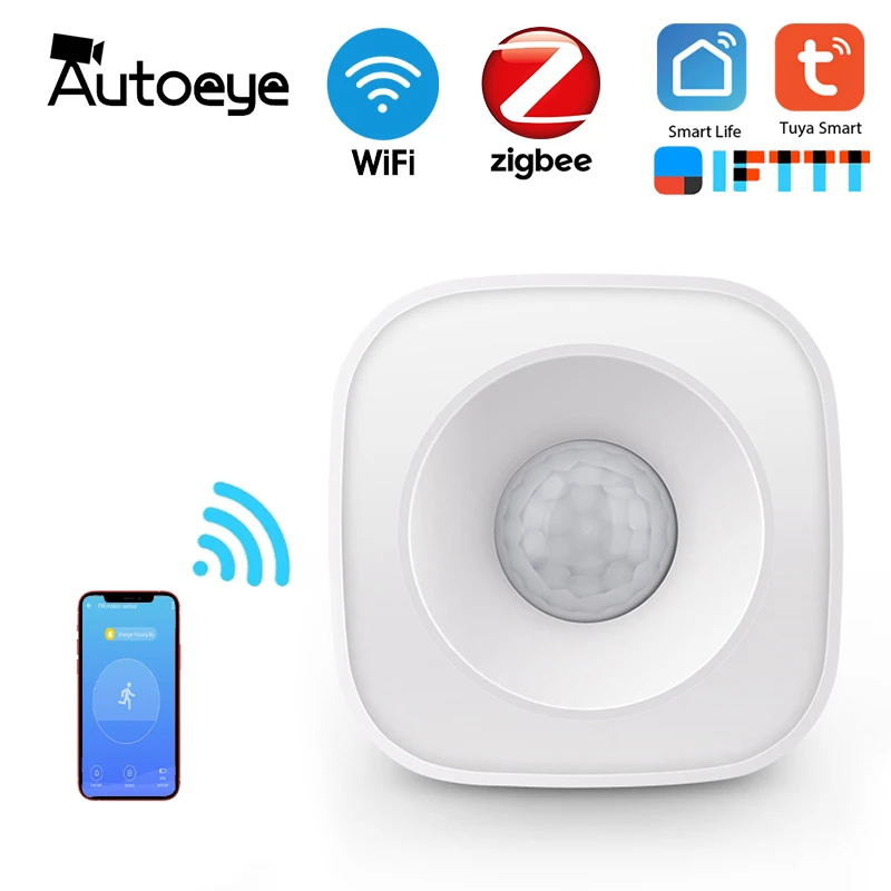 Autoeye WiFi Sensor de cuerpo humano inalámbrico cuerpo inteligente movimiento PIR Sensor de movimiento Zigbee con puerta Tuya vida inteligente App