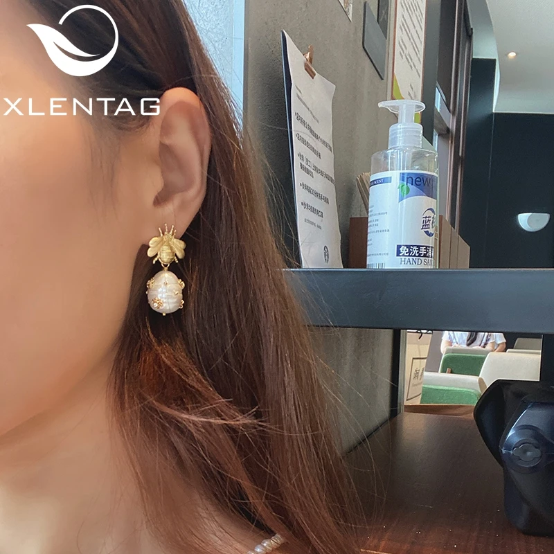 Женские серьги из натурального пресноводного жемчуга XlentAg в стиле барокко с