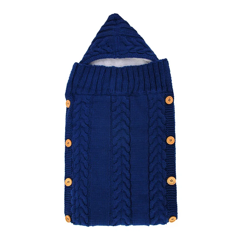 Синий Baby Sleeping Bags Envelope Winter Kids Sleepsack Footmuff For Stroller Cotton Knitted Sleep Sack Blanket Newborn Swaddle Wrap - Цвет: Синий