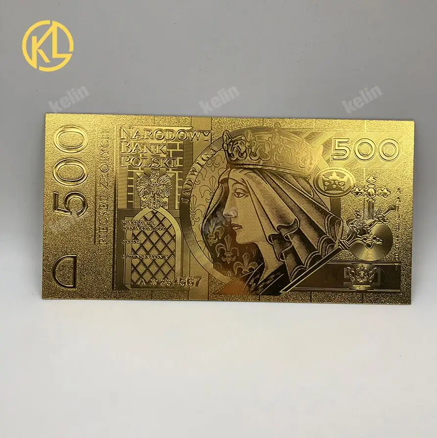 500PLN1994 Горячее предложение, 1 шт., неизданный выпуск 1994 года, польская валюта, спроектированная цветная 24K позолоченная банкнота 500 злотых для банка, сувенирные подарки - Цвет: 500PLN1994