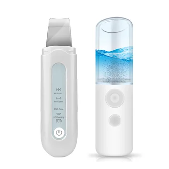 

Home Use Beauty Devices Ultrasonic Facial Scrubber Spatula Face Extractor + Nano Facial Mister Sprayer + USB Cable