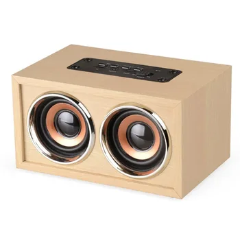 

Wooden 64G Wireless Bluetooth Speaker Portable Hifi Shock Bass Home Computer Speaker
