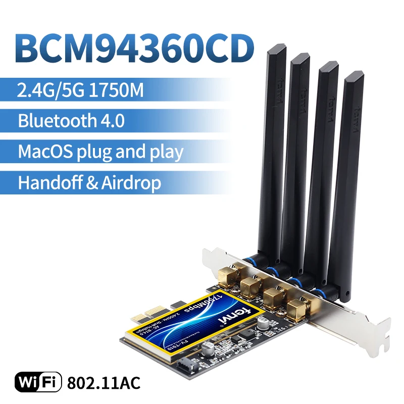 Двухдиапазонный 1750 Мбит/с FV-T919 BCM94360CD 802.11AC WIFI Настольный беспроводной адаптер PCI-E