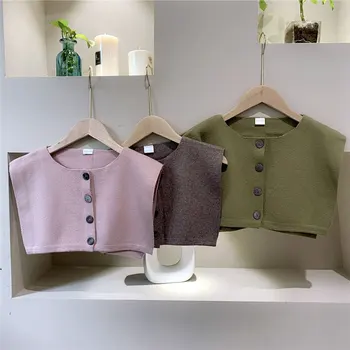 

New Button Knitted Waistcoat Shawl Women's Korean-Style Waistcoat Wool Pullover Scarf All-match Decoration