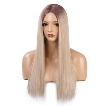 

SUe EXQUISITE Synthetic Wigs for Women Blonde Ombre Long Straight Mid-Point Synthetic Wome's Wigs Natural Hairline Full Wigs