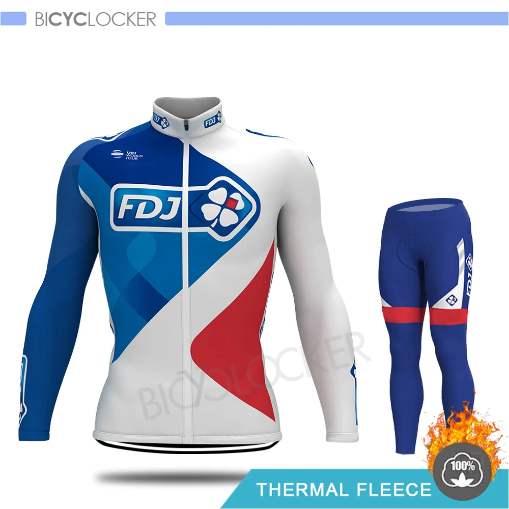 Normal Cycling Set Зимняя одежда для велоспорта FDJ Cycle Set Mans с длинными рукавами, трикотажные изделия, сохраняющие тепло, форма Ropa De Ciclismo Invierno Hombre, термофлис - Цвет: Normal Cycling Set