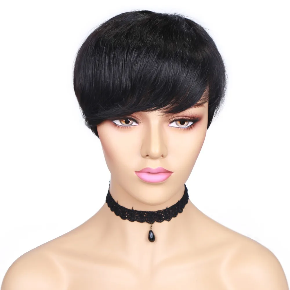 FAVE Бразильские короткие Remy человеческие волосы парик прямой парик из натуральных волос натуральный черный цвет для черных/белых женщин стильные способные парики