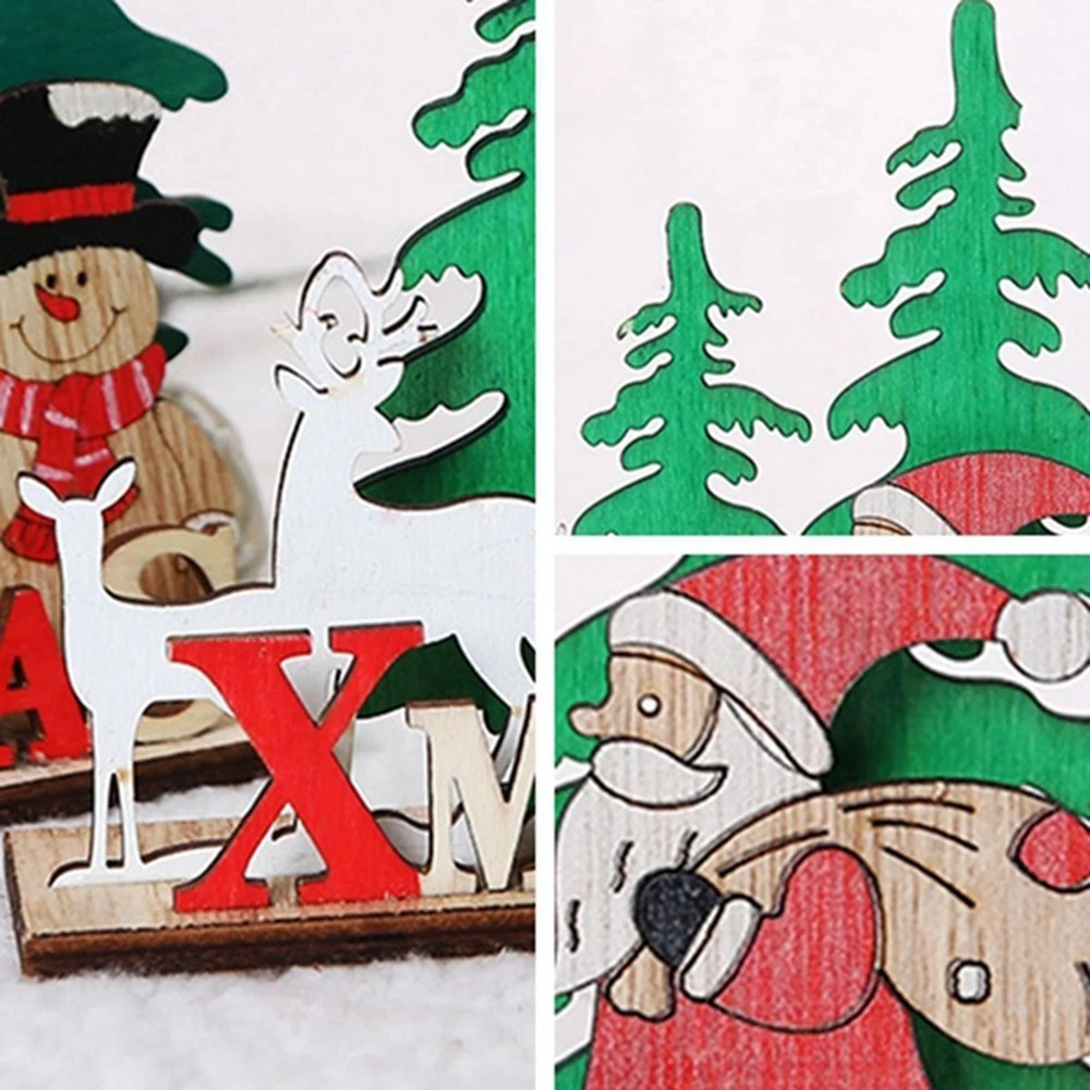 SOLEDI Printing Sturdy Desktop Decoration Xmas Gift Old Man Colorful Christmas Decoration Party Goods Wooden Snowman Elk