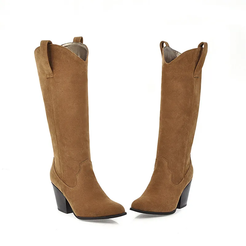 YMECHIC/большие размеры; высокие рыцарские ковбойские сапоги до колена на квадратном каблуке; ковбойские сапоги; женская обувь; цвет белый, черный, коричневый; зимние сапоги
