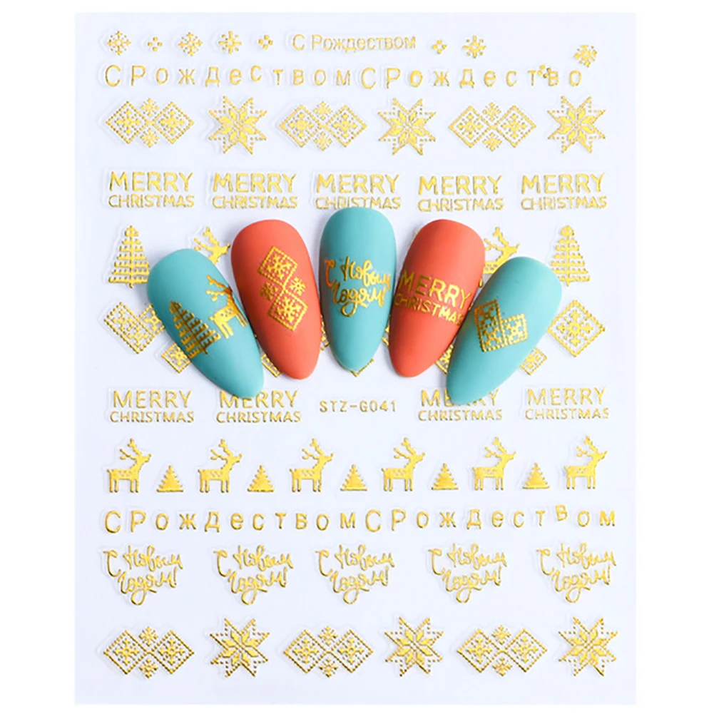 

1pc 3D Nail Art Christmas Slider Wraps Snowflake Elk Santa Adhesive Flame Sticker Red Gold Manicure Nails Art Accessories