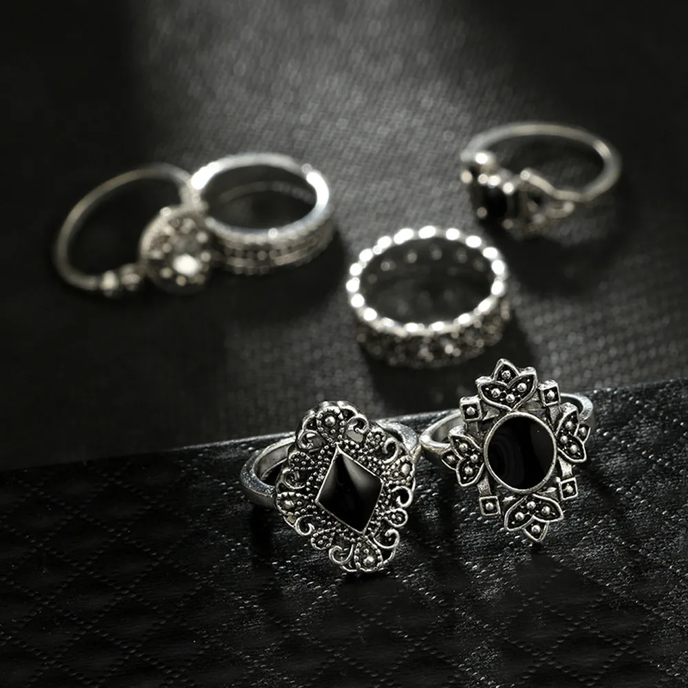 15pcs/Set Women Bohemian Vintage Silver Stack Rings Above Knuckle Blue Rings Set Rings Above Luxury women Jewelry