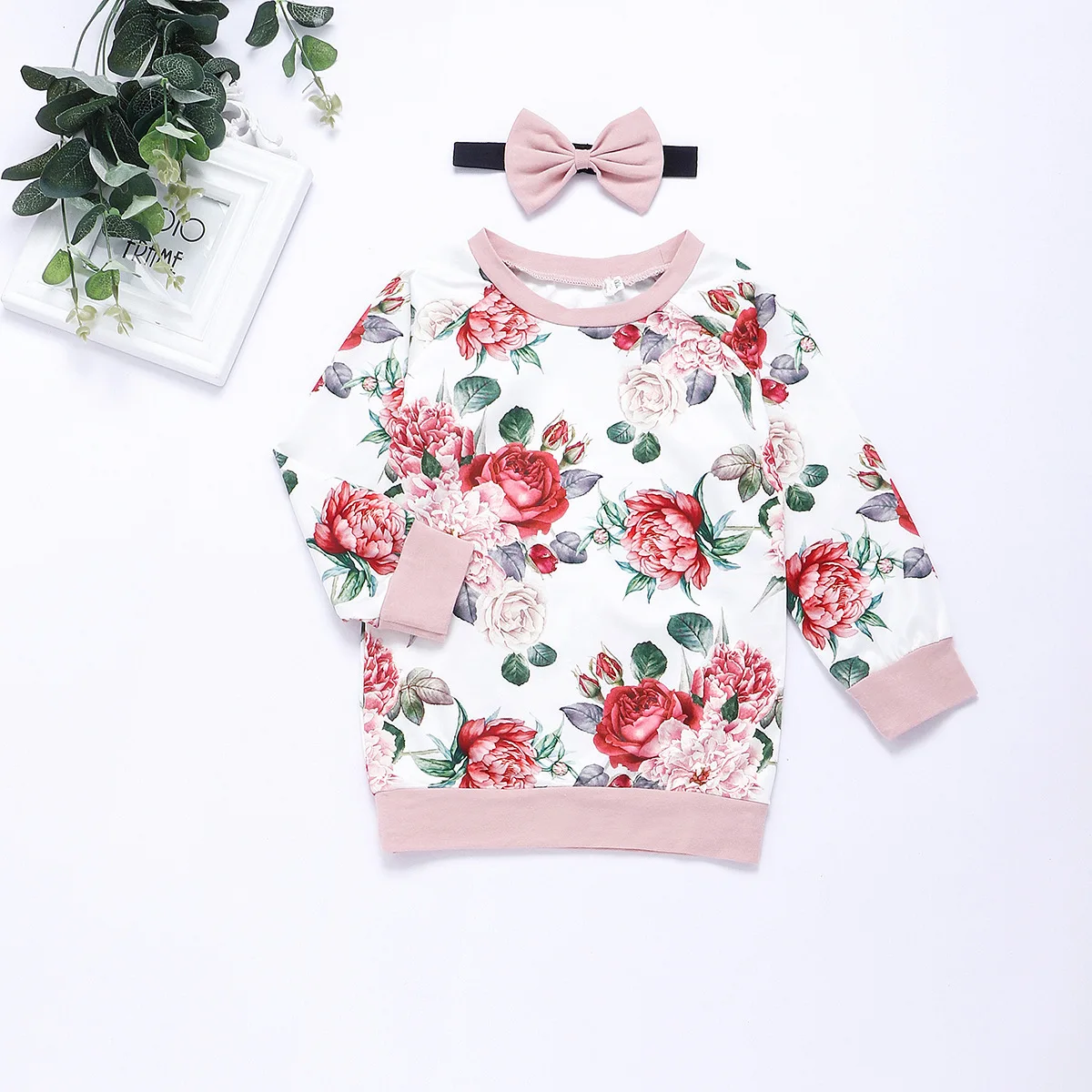 3Pcs New autumn Toddler Baby Girls Clothes Costumes Long Sleeve Flowers Print Tops+Pants Outfit Set Children's Set Baby Clothing