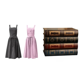 

1X False Book Box Vintage Storage Props Book Jewelry Storage & 2Pcs Florist Apron Cotton Linen Gardening Coffee Shops