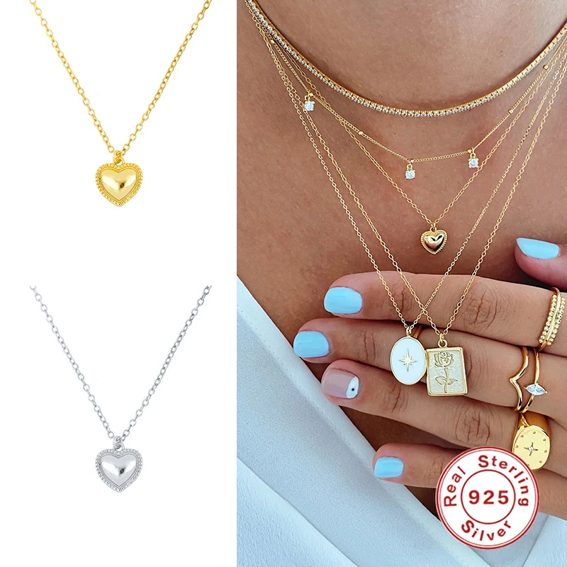 GS Heart Shape Pendant Clavicle Chain 925 Sterling Silver Necklace For Women Jewelry Choker Collares Bijoux | Украшения и
