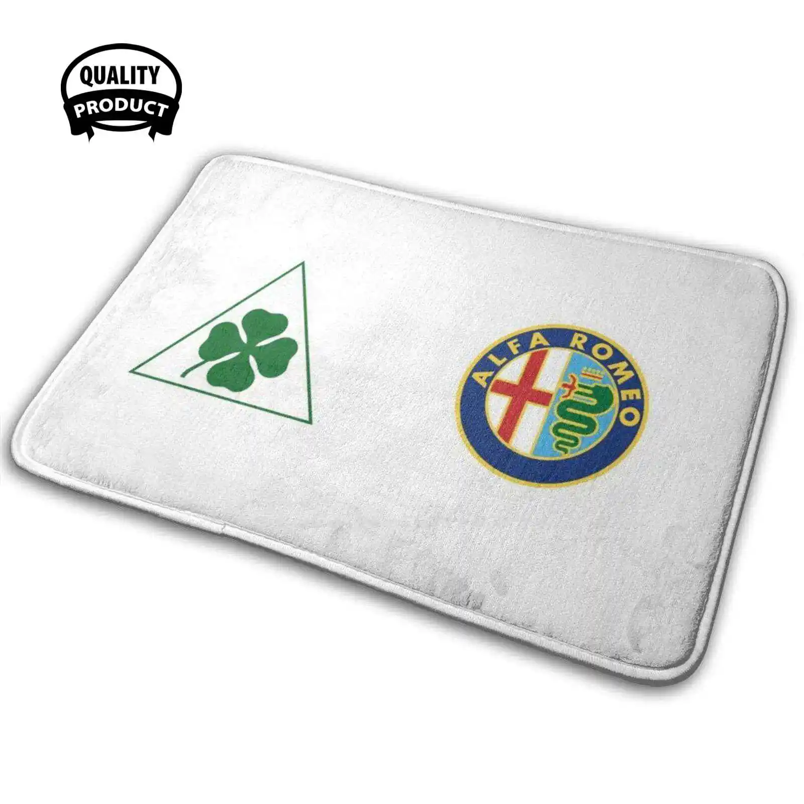 Alfa Quadrifoglio & Old Badge-Colore/Bianco Morbido Interessante Camera Tappeto Tappeto Alfa Alfa Romeo Alfa Quadrifoglio Alfa Clover
