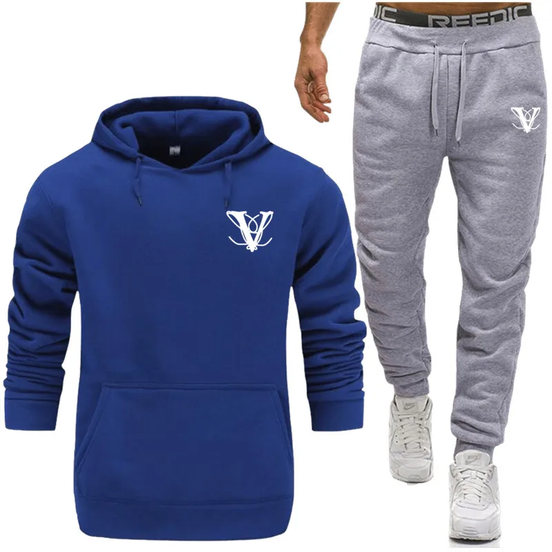 Men's fashion hooded sweater autumn and winter jogging jacket track field pants running suit fitness sportswear |