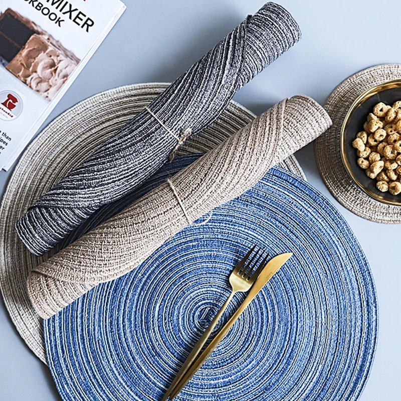 

Boehmeria Round Placemat 2 pcs Set Table Insulation Pad Non Slip Coaster Kitchen Accessories Linen Home decor Heat Resistant