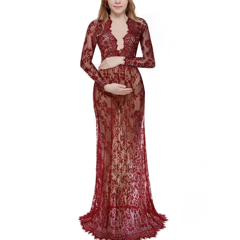 Wine Red Реквизит для фотосъемки материнства, кружевное платье для беременных, нарядное фото, летнее платье для беременных для будущих мам - Цвет: Wine Red