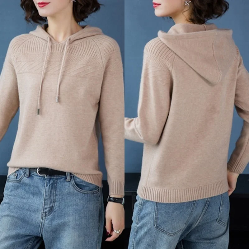 Cashmere Knitted Jumpers Woman Sweater Hooded Korean Style Hot Sale Fashion Pullover Female Woolen Knitwear Clothes Tops AA5079