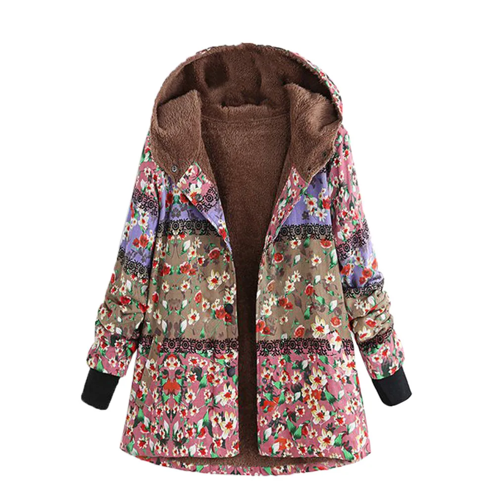 C Стильный бар дизайн для женщин Boho теплое пальто с меховым капюшоном для женщин большие размеры пальто женские толстые флисовые куртки женские пальто - Цвет: C