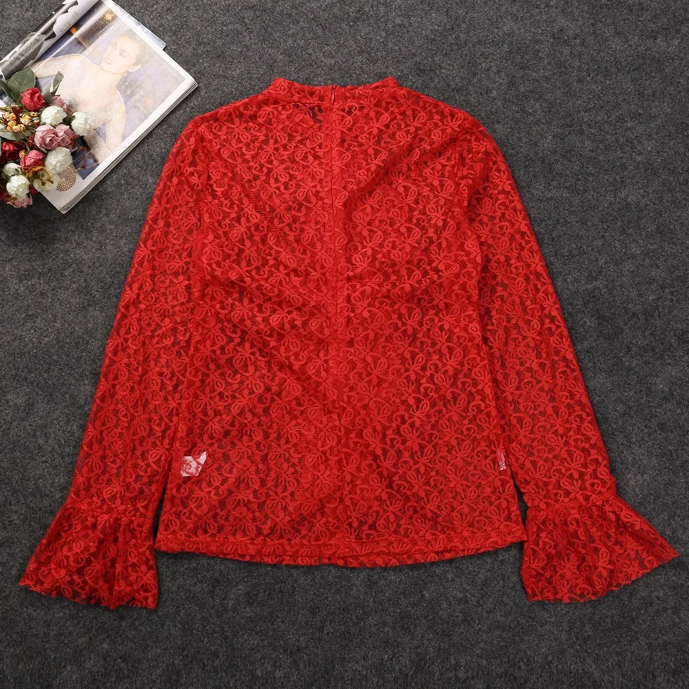 white blouse for women Ruffles Lace Blouse 2020 Korean Women Office Ladies Work Elegant Fashion Long Sleeve Chiffon Floral Print Tops Shirts Red Pink satin shirts for women