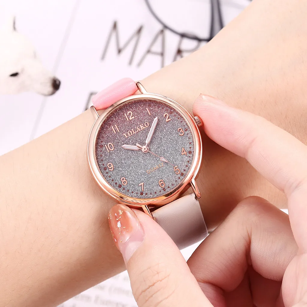 

Diamond Women Simple Gradient Dial Bracelet Watches set Fashion Ladies Leather Band Quartz Wristwatch Female Clock  