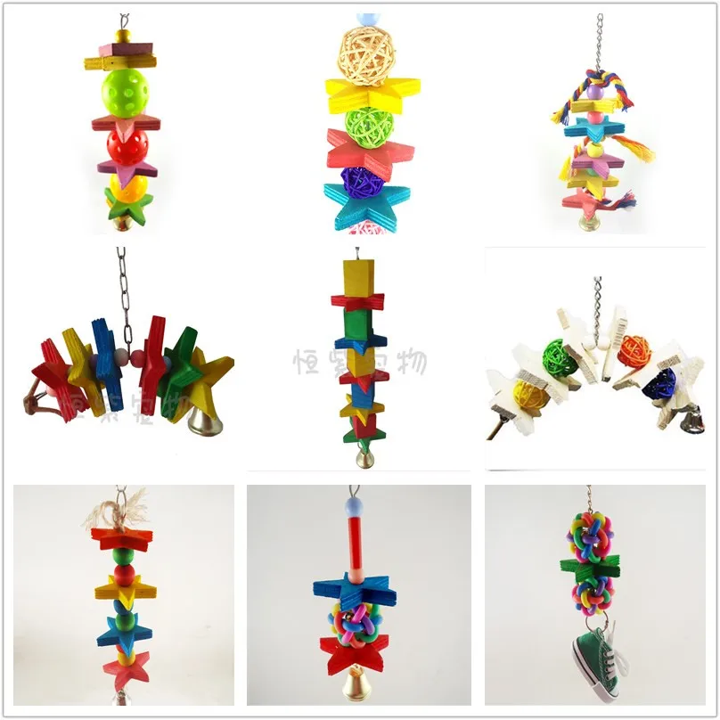 

Pet Products Bird Supplies Parrot Toys Color Rattan Five Star Wood Swing Claw Paw Toy 2 Pc/lot