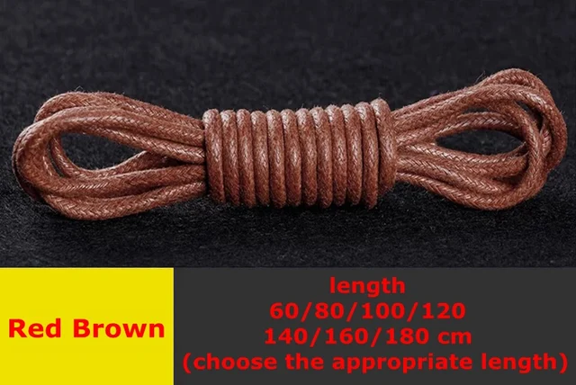 1 Pair Round Shoelaces Classic High Quality Waxed Cotton Waterproof Shoe Laces Outdoor Leisure Leather Shoelace Red Brown