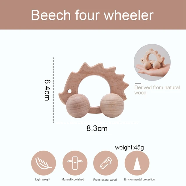 1pc Wooden Toys 0-12 Months Beech Wood Car Toys Children Cartoon Car Blocks Hedgehog Elephant Educational Newborn Developmental 3