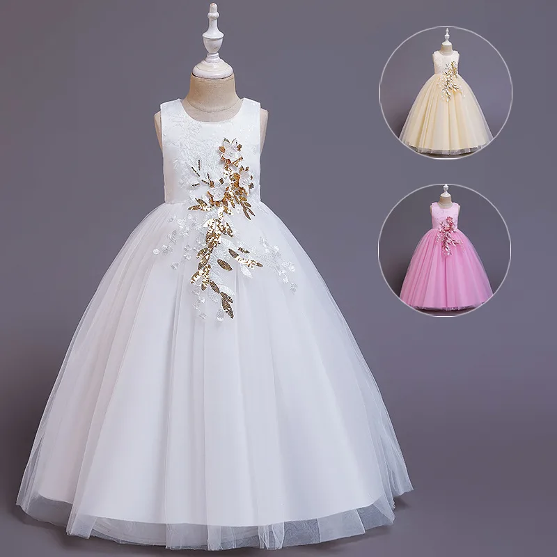 Изысканное свадебное платье подружки невесты с цветочной вышивкой для девочек; вечерние платья для девочек; милое платье принцессы; высококачественное детское платье-пачка
