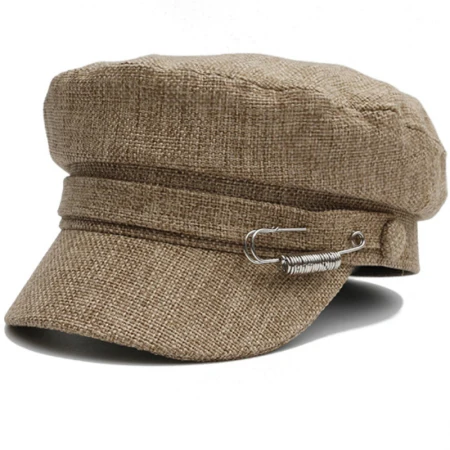 HT2578 женская шляпа винтажная весенне-летняя кепка газетчика Дамская хлопковая льняная булавка капитан, Мотрос Кепка плоская художница шляпа берет - Цвет: Хаки