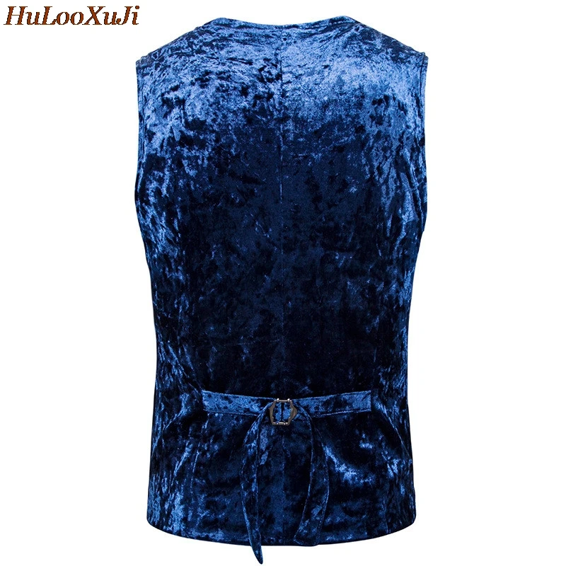 HuLooXuJi мужской зимний Блейзер жилет Slim Fit модный алмазный бархат деловые костюмные жилеты свадебное платье Размер США: S-2XL