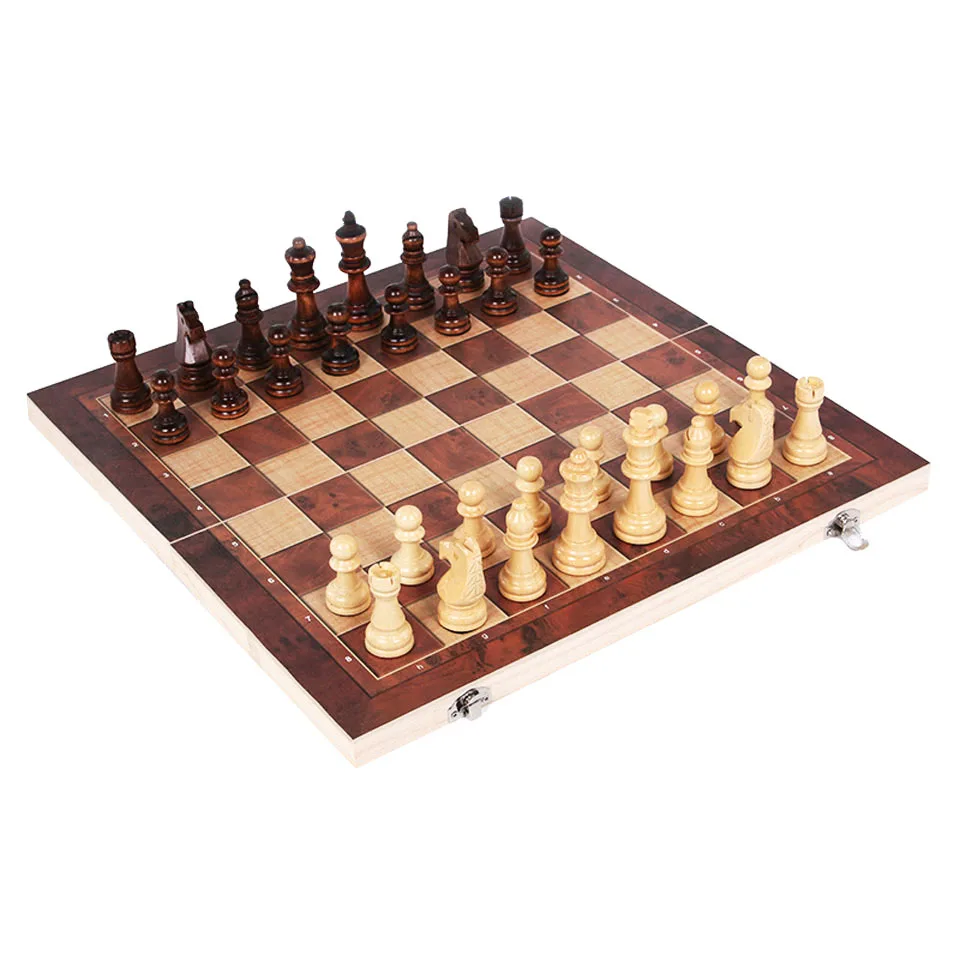 Travel Chess Backgammon Checkers Wood-Pieces Folding Indoor Hot I63 3-In-1