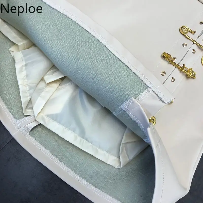 Neploe Autumn Winter New Metal Brooch Design A Line Skrit Solid High Waist Hip Jupe Femme Outwear Temperament Faldas 47598