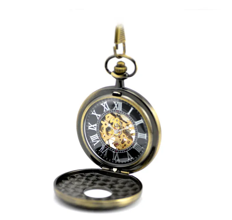 

twelve constellations ancient hollow flip retro Mechanical Pocket Watch Roman Number Dial Chian gifts for men