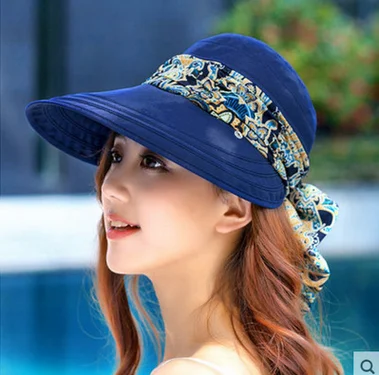 Navy Летние шапки для женщин Chapeu Feminino новые модные козырьки Кепка От Солнца Складная шапка, защищающая от УФ-излучения 6 цветов - Цвет: Navy