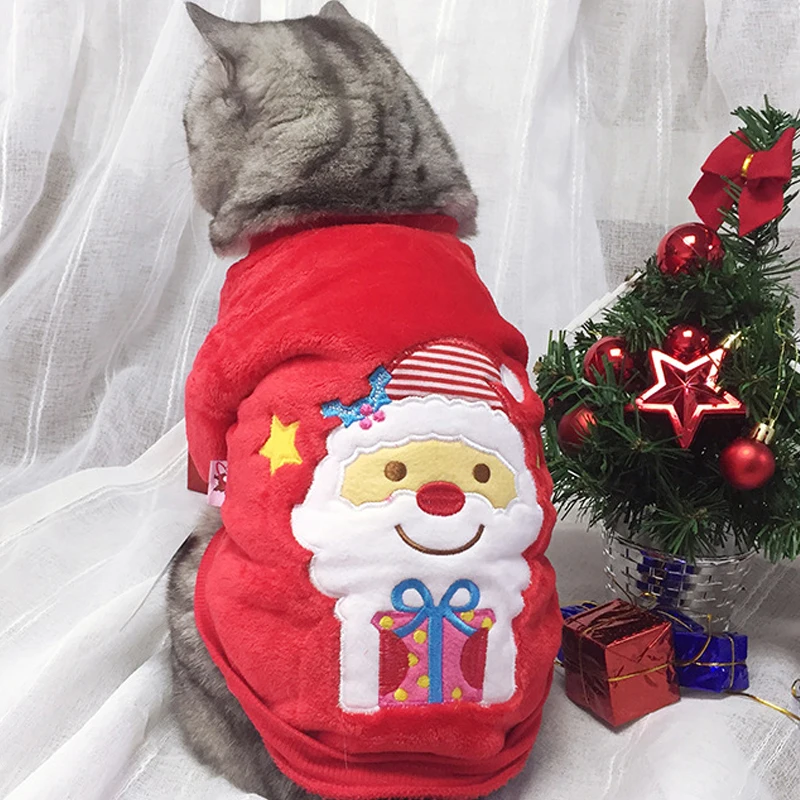 Мультяшная Рождественская Толстовка с капюшоном для питомцев кошек, зимняя одежда для животных, пальто для щенков, одежда для собак для маленьких собак, плюшевый Рождественский костюм XXS XS s m l - Цвет: Красный