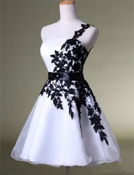 Sweet Sexy A-Line One-Shoulder Mini Prom Dress Appliques Tulle Lace Up Cocktail Prom Party Gown robe de soirée femme vestidos 22